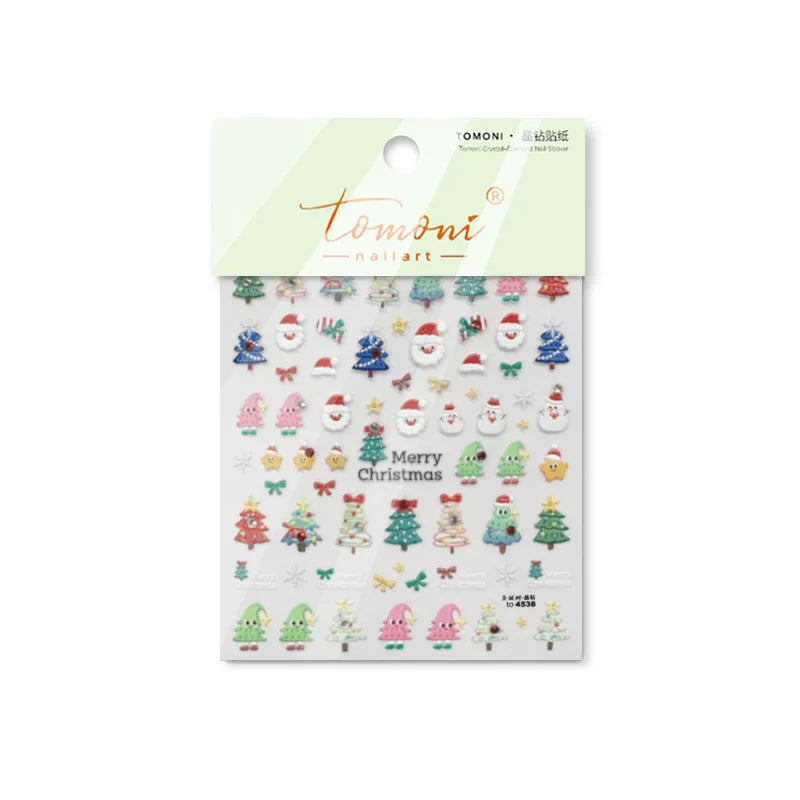 Black White Christmas Tree Snowflake Bowknot Snowman Socks Star Santa Hat Deer Rhinestone Winter Nail Art Sticker Manicure Decal (Online Order Only)