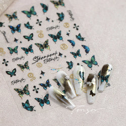 Steam Punk Butterfly Gear Green Star Gold Stamping Self Adhesive Nail Art Decoration Stickers Illusion Polarized Manicure Decals (ONLINE ORDER ONLY)