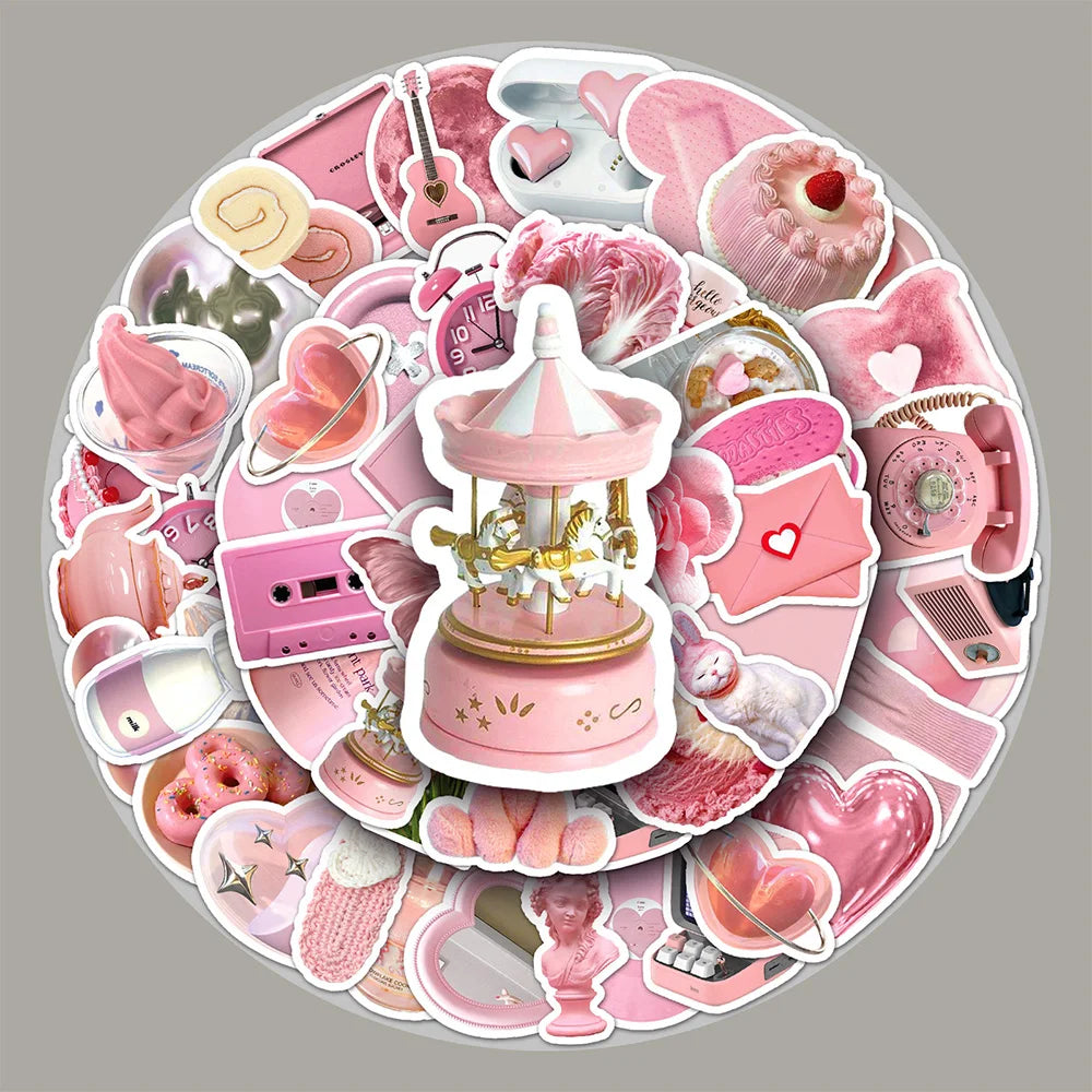 Cute Pink Cartoon Stickers for Phone, Laptop, Luggage, Skateboard - 10/30/50PCS (Online Order Only)