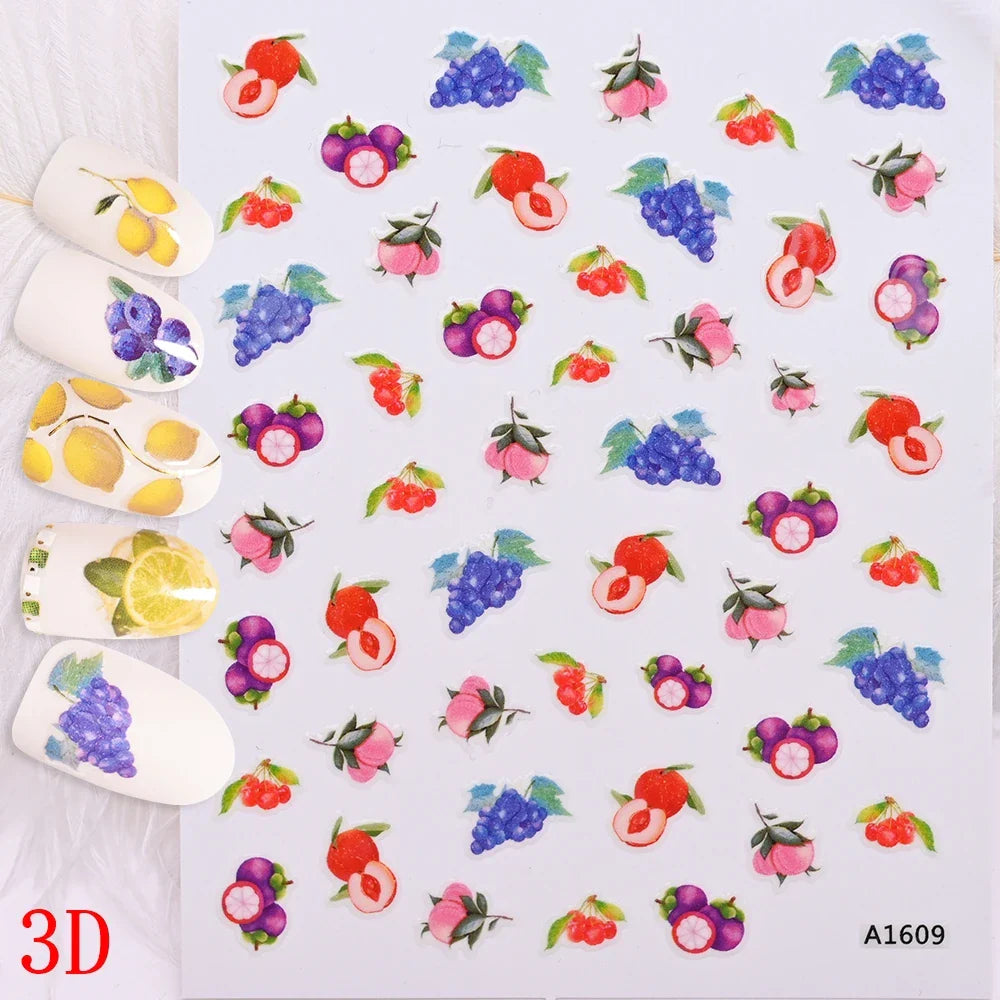 1Pc Sweet Cute Fresh Red Cherry Pattern Nail Stickers Self Adhesive Fruit Design Decals Women & Girls Homemade Manicure Supplies (ONLINE ORDER ONLY)
