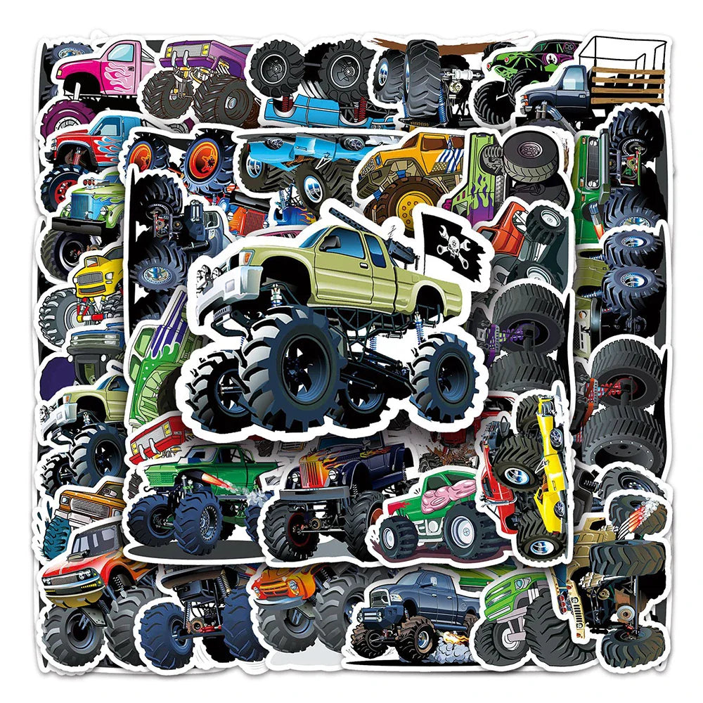 10/30/50PCS Monster Truck Stickers PVC Cool Graffiti Decals Kids Toy Cool Car Decals DIY Notebook Laptop Skateboard Luggage Bike (Online Order Only)