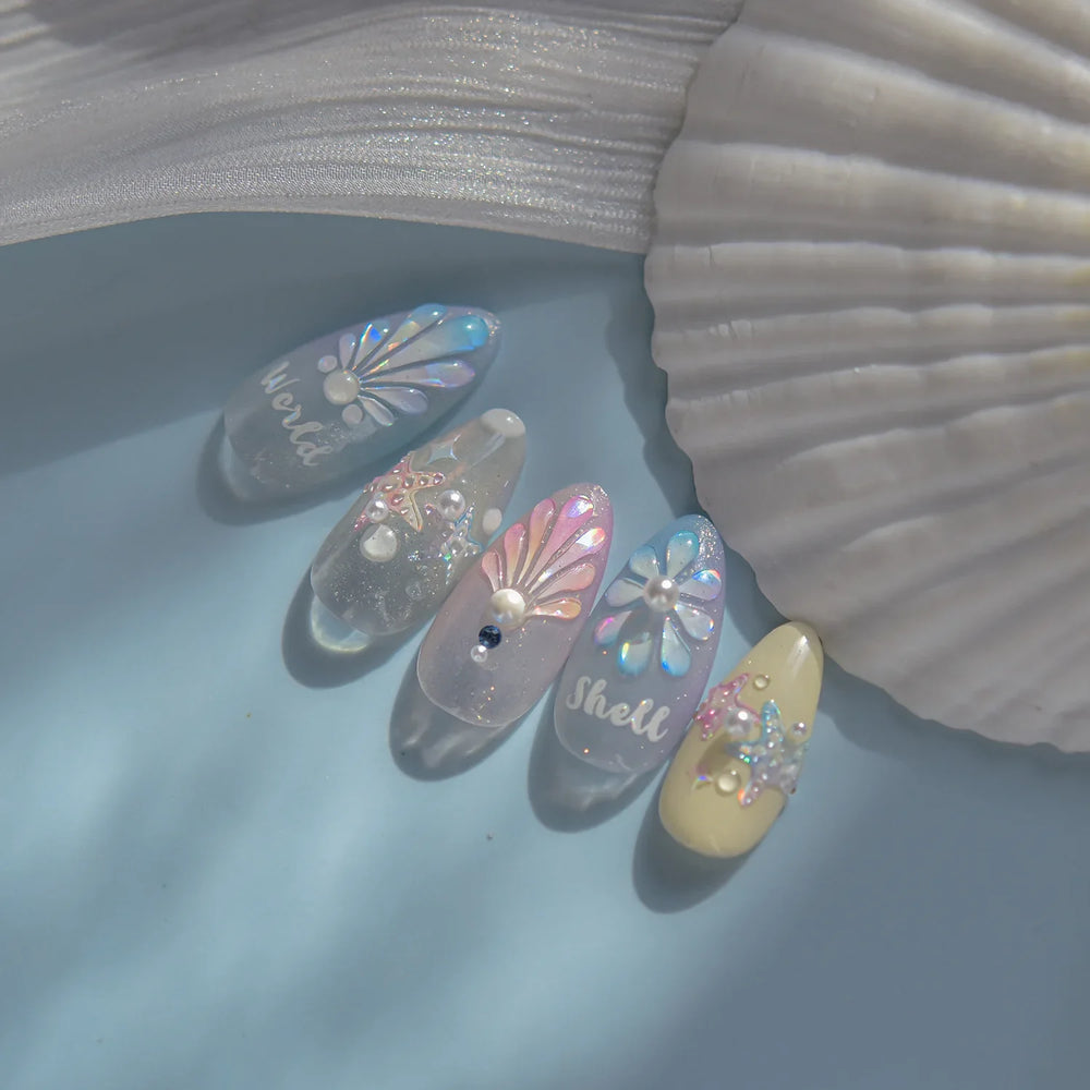 Marine Shell Starfish Ocean Elements Pearl Star Fishing Net Colourful Underwater Organisms 5D Nail Art Stickers Manicure Decals (Online Order Only)