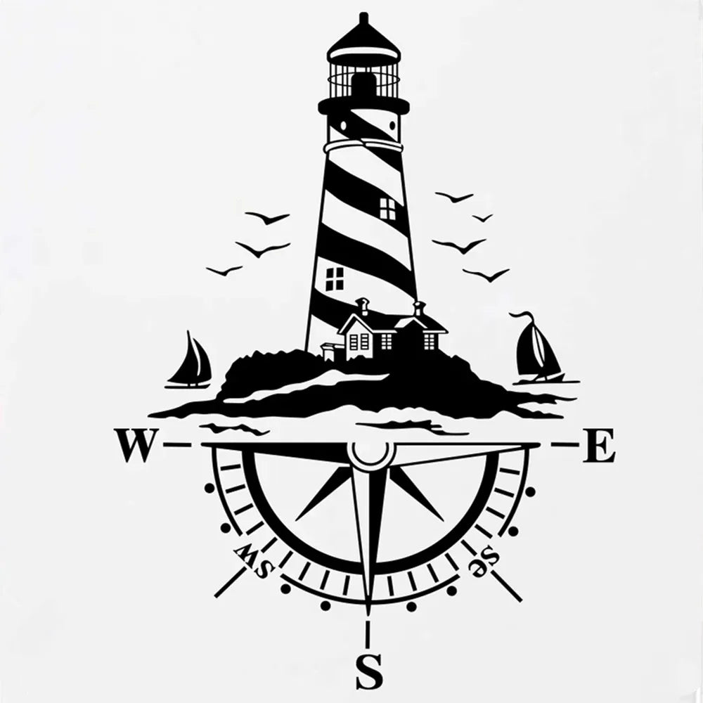 Van Camping Rv Caravan Lighthouse Comb of the Winds Compass Car Decor Sticker Motor Vinyl Vehicle Decal (ONLINE ORDER ONLY)