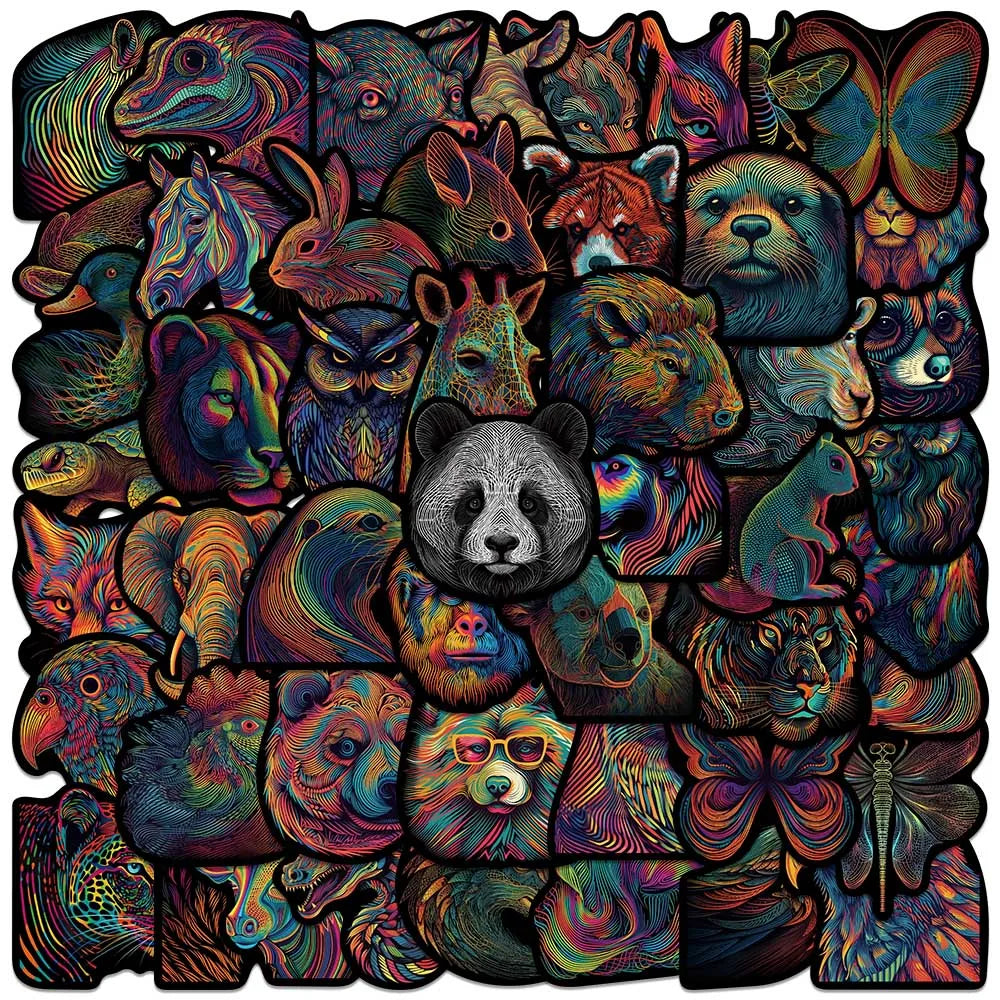50pcs Cool Cartoon Coloruful Line Animals Stickers Psychedelic Aesthetic Art Waterproof Graffiti Laptop Phone Luggage Decals (ONLINE ORDER ONLY)