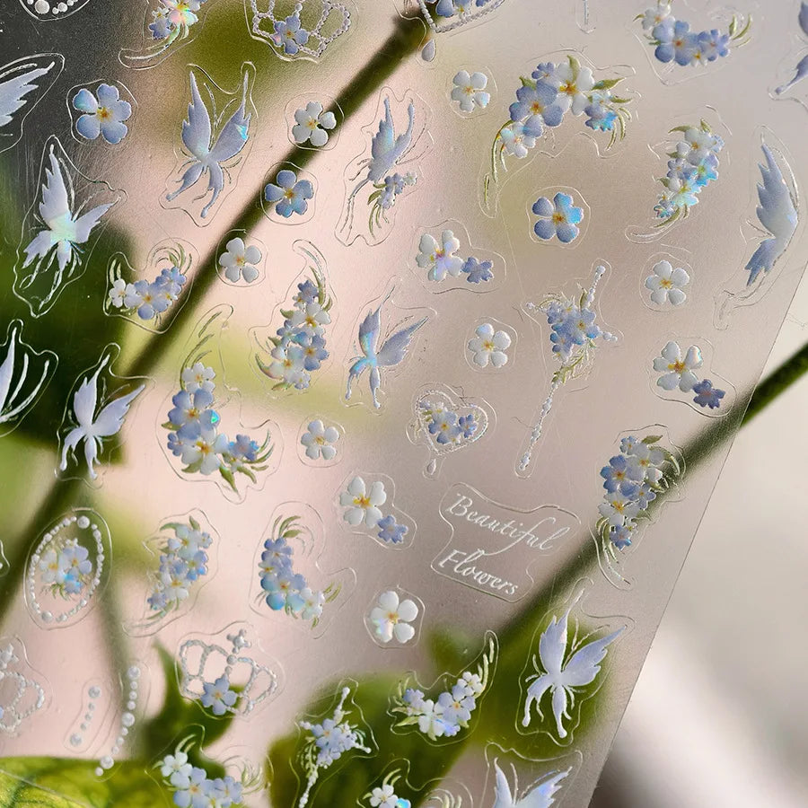 Pretty White Butterfly Flower Wreath Love Heart Crown Corsage Corolla Garland Delicate Adhesive Nail Art Sticker Manicure Decals (ONLINE ORDER ONLY)
