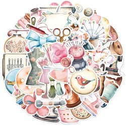 10/30/50PCS Kawaii Pink Sewing PVC Sticker Aesthetic Chidlren's Stationery Decoration Scrapbooking School Supplies for Kids (ONLINE ORDER ONLY)
