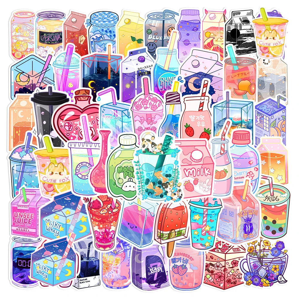 Kawaii Cute Drink Stickers Aesthetic Decals Laptop Phone Guitar Suitcase Kids Toy (Online Order Only)