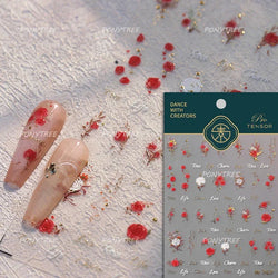 Chic Romantic Red White Flower Hot Stamping 5D Self Adhesive Nail Art Stickers Shiny Dreamy Camellia Rhinestone Manicure Decals (ONLINE ORDER ONLY)