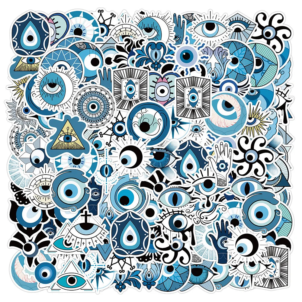 10/30/60PCS Evil Eye Graffiti Stickers Aesthetic Decals DIY Skateboard Motorcycle Notebook Laptop Luggage Car Waterproof Sticker (ONLINE ORDER ONLY)