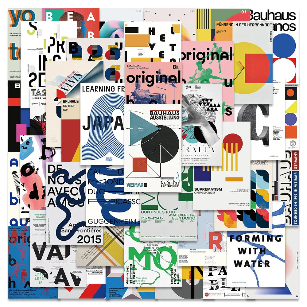 40PCS Bauhaus Art Poster Graffiti Abstract Stickers for Skateboard, Phone, Laptop, Luggage (Online Order Only)