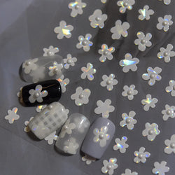 Hot Stamping Laser Silver Pink White Flower Rhinestone Pearl Irregular Petal Adhesive Nail Art Decoration Sticker Manicure Decal (ONLINE ORDER ONLY)