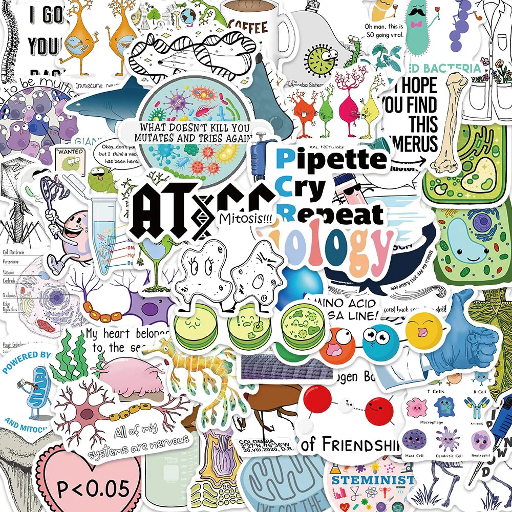 50pcs Biology Laboratory Research Stickers For Furniture Wall Desk Chair Toys Computer Motorcycle Science Chemistry Sticker (ONLINE ORDER ONLY)