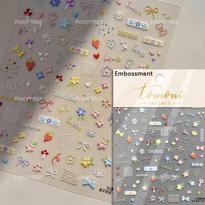 Embossed Shiny Vigor Sunflower Turnsole Vitality Butterfly Daisy Oil Painting Plant 5D Adhesive Nail Art Sticker Manicure Decals (ONLINE ORDER ONLY)