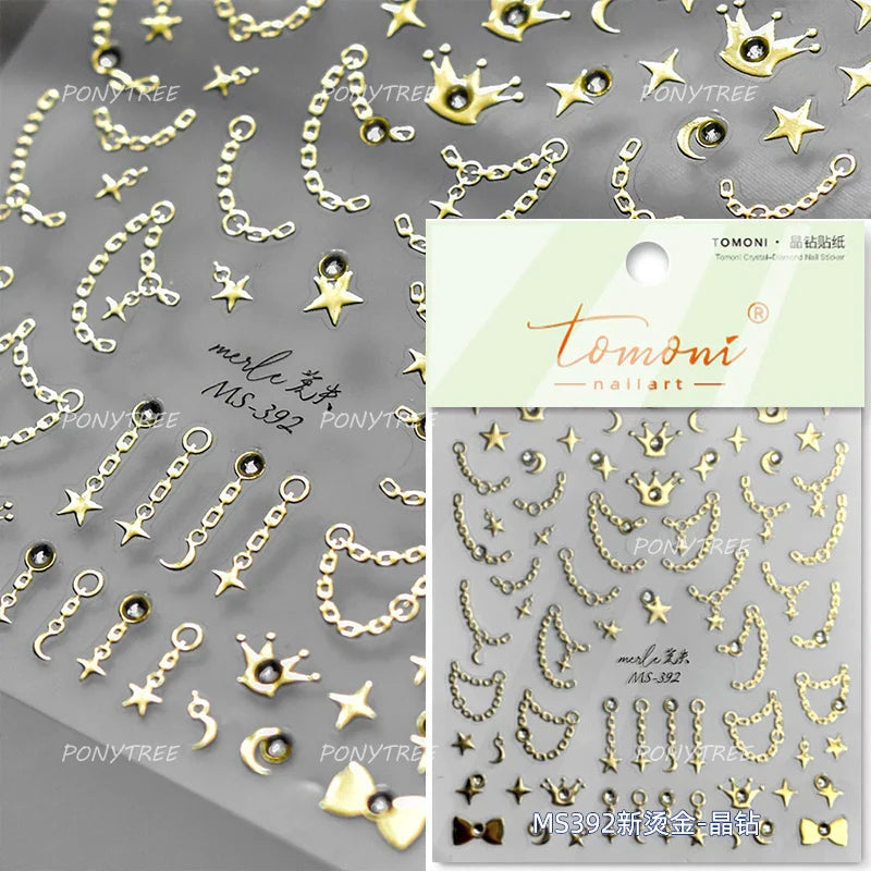 French Lines Gemstone Necklace Gilding Light Luxury Pearl Self Adhesive Nail Art Decorations Stickers Manicure Decals Wholesale (ONLINE ORDER ONLY)