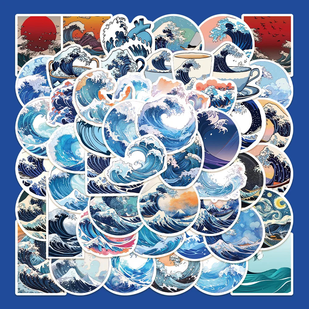 50Pcs Cartoon Yamato-e Wave Stickers for Helmet Wall DIY Decoration (ONLINE ORDER ONLY)