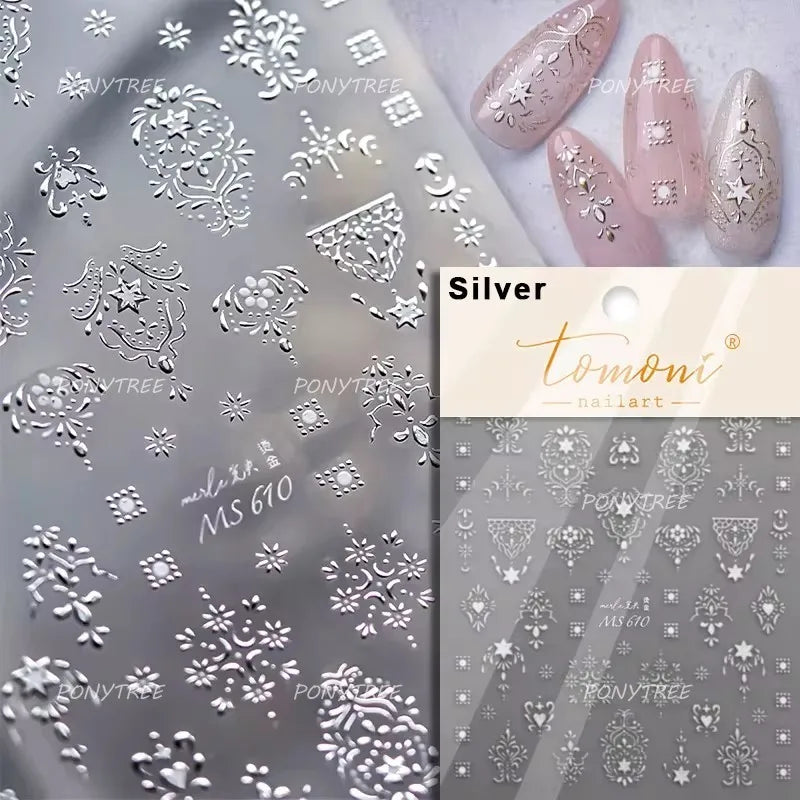 Baroque Figure Flower Totem Geometric Star Love Heart Hot Stamping Embossed Relief Self Adhesive Nail Art Sticker Manicure Decal (ONLINE ORDER ONLY)