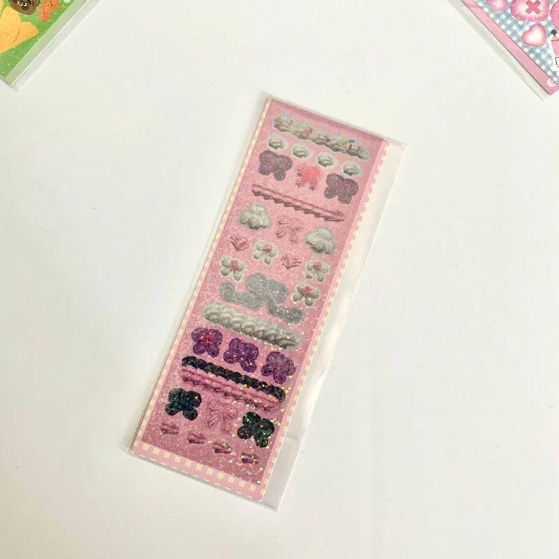 Korean ins Cream Bow Laser Decoration Stickers Diary Hand Account Idol Card DIY Scrapbooking Material Kawaii Stationery Sticker (ONLINE ORDER ONLY)