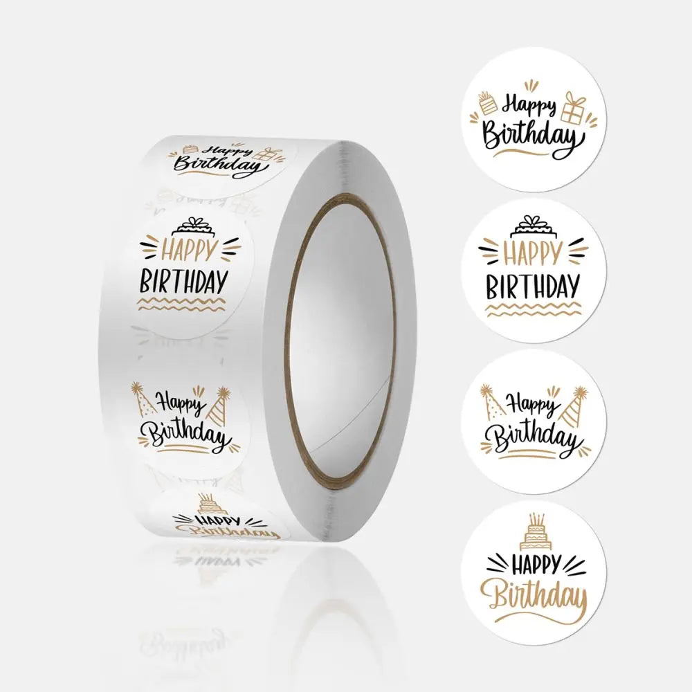 100-500pcs Round Happy birthday Labels Kraft Paper Sticker Candy Bag Flower Gift Box Cake Boxes and Packaging Wedding Stickers (ONLINE ORDER ONLY)