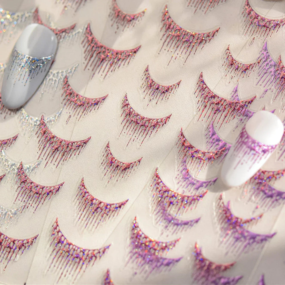 French Romantic Tassel Crescent Moon Laser Charming Gold Silver Arc Self Adhesive Nail Art Stickers Hot Stamping Manicure Decals (Online Order Only)