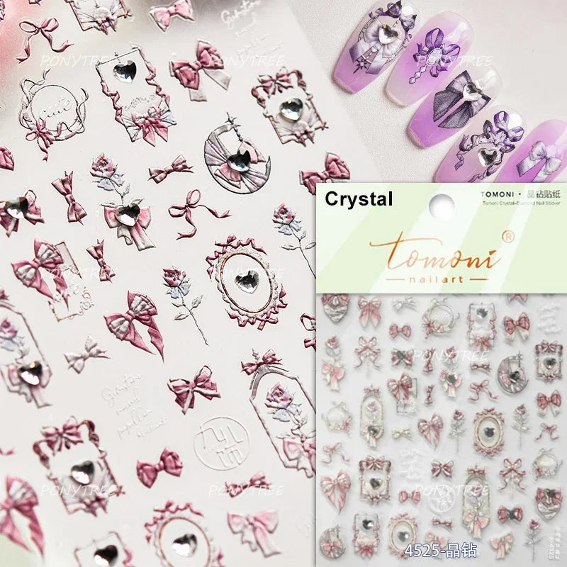 Metal Effect Rose Flower Pattern Totem Photo Frame Self Adhesive Nail Art Sticker Romantic Chic Wreath Rhinestone Manicure Decal (Online Order Only)