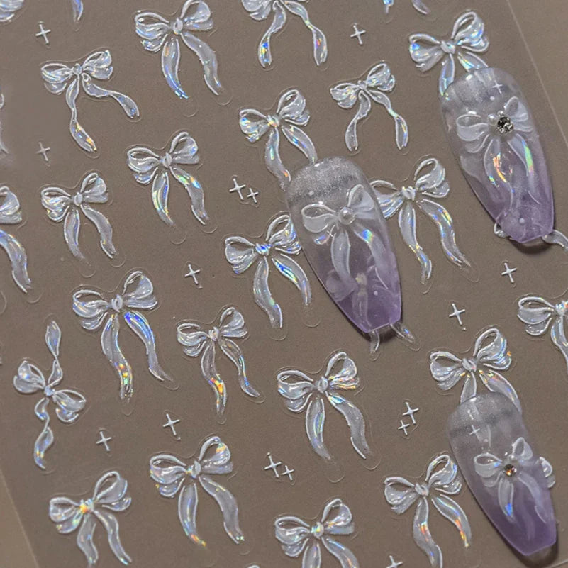 Delicate Jelly chic Bowknot Silk Ribbon Knot Star Shiny Dreamy Self Adhesive Nail Art Decorations Sticker Dressy Manicure Decals (ONLINE ORDER ONLY)