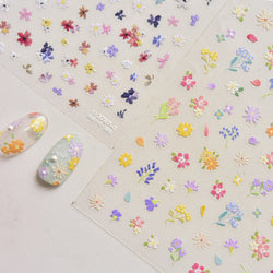 Wild Flower Oil Painting Small Variegated Daisy Peach Blossom Lavender Spring Petal Adhesive Nail Art Stickers Manicure Decals (Online Order Only)