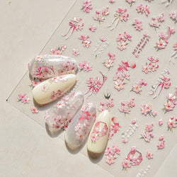 Pink Peach Blossom Flower White Pear Romantic Archaistic Swallow Window Adhesive Nail Art Stickers Rhinestone Manicure Decals (ONLINE ORDER ONLY)