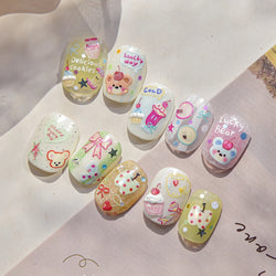 Cute Lucky Bear Apple Core Star Bowknot Flower Delicious Cookies Cherry Cake Dessert Milk Vase Adhesive Nail Art Stickers Decals (ONLINE ORDER ONLY)