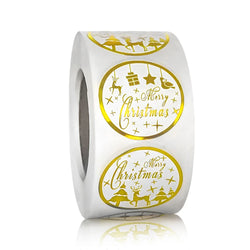 100-500pcs Round Merry Christmas Stickers Gold Foil Christmas Envelope Seals Holiday Stickers for Gift Boxes (Online Order Only)