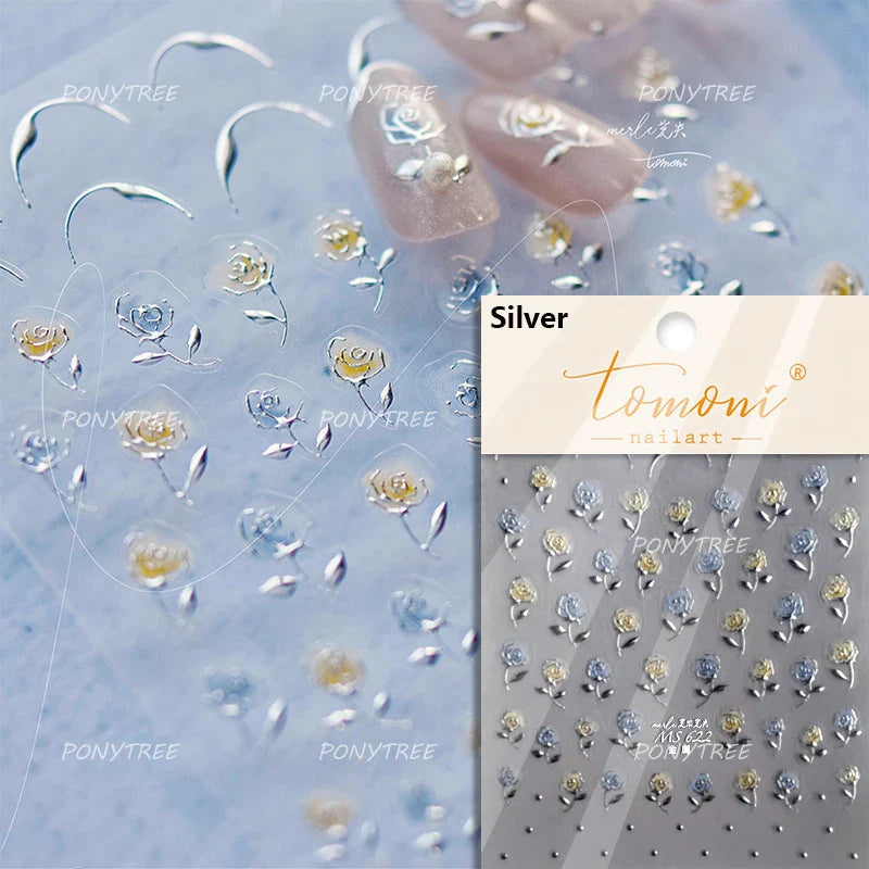 Petal Numerous Flowers Luxuriant Plant Garden Yellow Stamen Charming 5D Soft Relief Adhesive Nail Art Sticker 3D Manicure Decals (ONLINE ORDER ONLY)