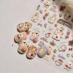 Cat Kitten Star Tree Bell Angel Bowknot Snowman Envelope Pinecone Bone Adhesive Nail Art Stickers Cup Rhinestone Manicure Decals (ONLINE ORDER ONLY)