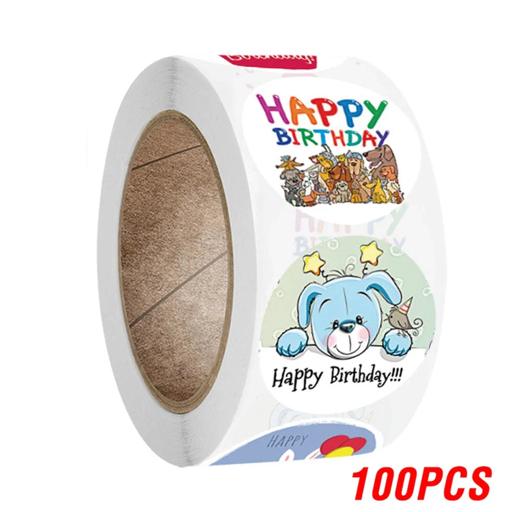 100-500pcs Cute Happy Birthday Sticker Birthday Gift Decoration Label Sealing Balloon Cake Label Packaging Scrapbook Sticker (Online Order Only)