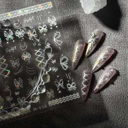Shiny Butterfly Lace Line Bowknot Silk Ribbon Star Love Heart Fantasy Delicate Chic Adhesive Nail Art Stickers Manicure Decals (Online Order Only)