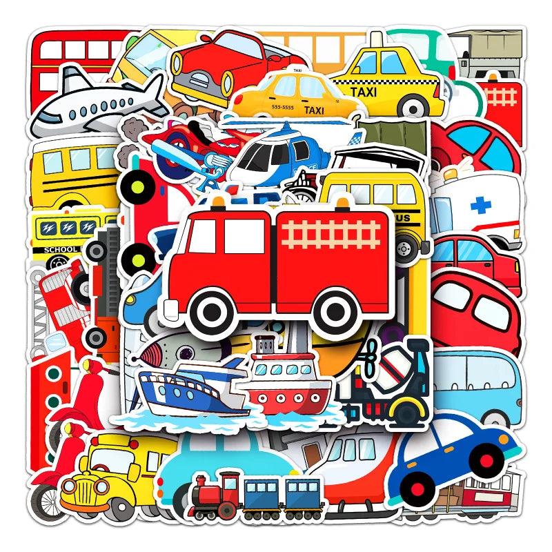 Transport Stickers Cartoon Cars Airplanes Wall Decals Luggage Phone Helmet (Online Order Only)