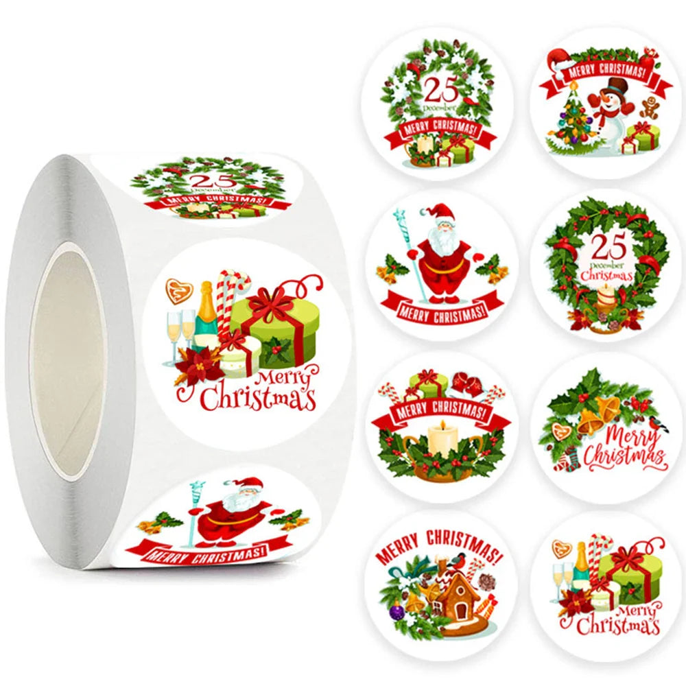 100-500pcs Christmas Gift Decorative Stickers 1 Inch Round Thank You Labels Handmade Candy Biscuits Packaging Christmas Sticker (ONLINE ORDER ONLY)