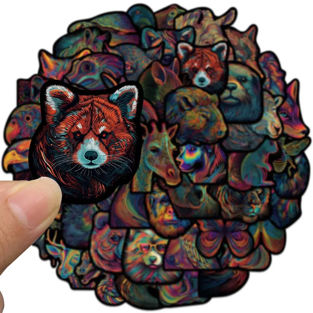50pcs Cool Cartoon Coloruful Line Animals Stickers Psychedelic Aesthetic Art Waterproof Graffiti Laptop Phone Luggage Decals (ONLINE ORDER ONLY)