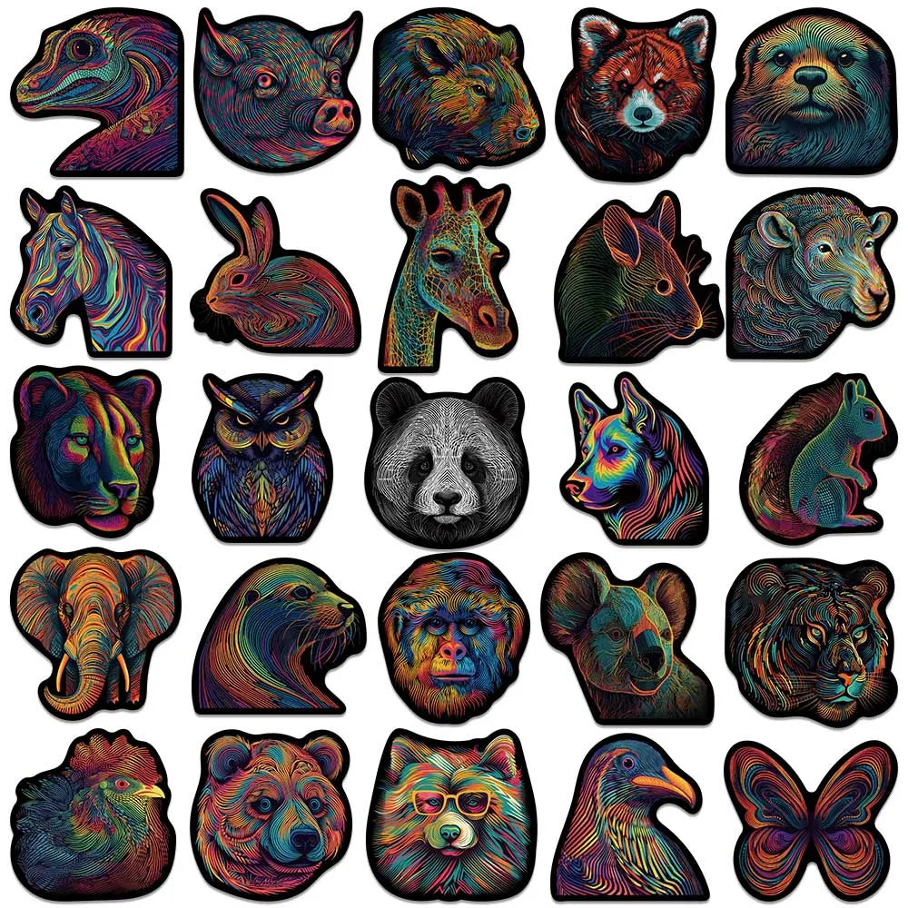 50pcs Cool Cartoon Coloruful Line Animals Stickers Psychedelic Aesthetic Art Waterproof Graffiti Laptop Phone Luggage Decals (ONLINE ORDER ONLY)