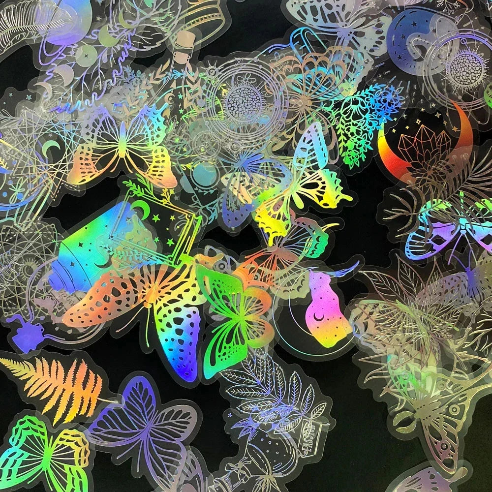 10/30/50/100PCS Holographic Laser Butterfly PET Flash Dream Stickers Aesthetic Hand Account DIY Notebook Motorcycle Car Sticker (Online Order Only)