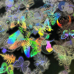 10/30/50/100PCS Holographic Laser Butterfly PET Flash Dream Stickers Aesthetic Hand Account DIY Notebook Motorcycle Car Sticker (Online Order Only)