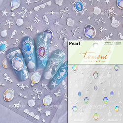 Marine Shell Starfish Ocean Elements Pearl Star Fishing Net Colourful Underwater Organisms 5D Nail Art Stickers Manicure Decals (Online Order Only)