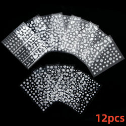 12pcs Cute Christmas Nail Decals Santa Claus Elk Penguin Snowman Cartoon Nail Stickers 3D Self-adhesive Sliders Manicure Decor * (Online Order Only)