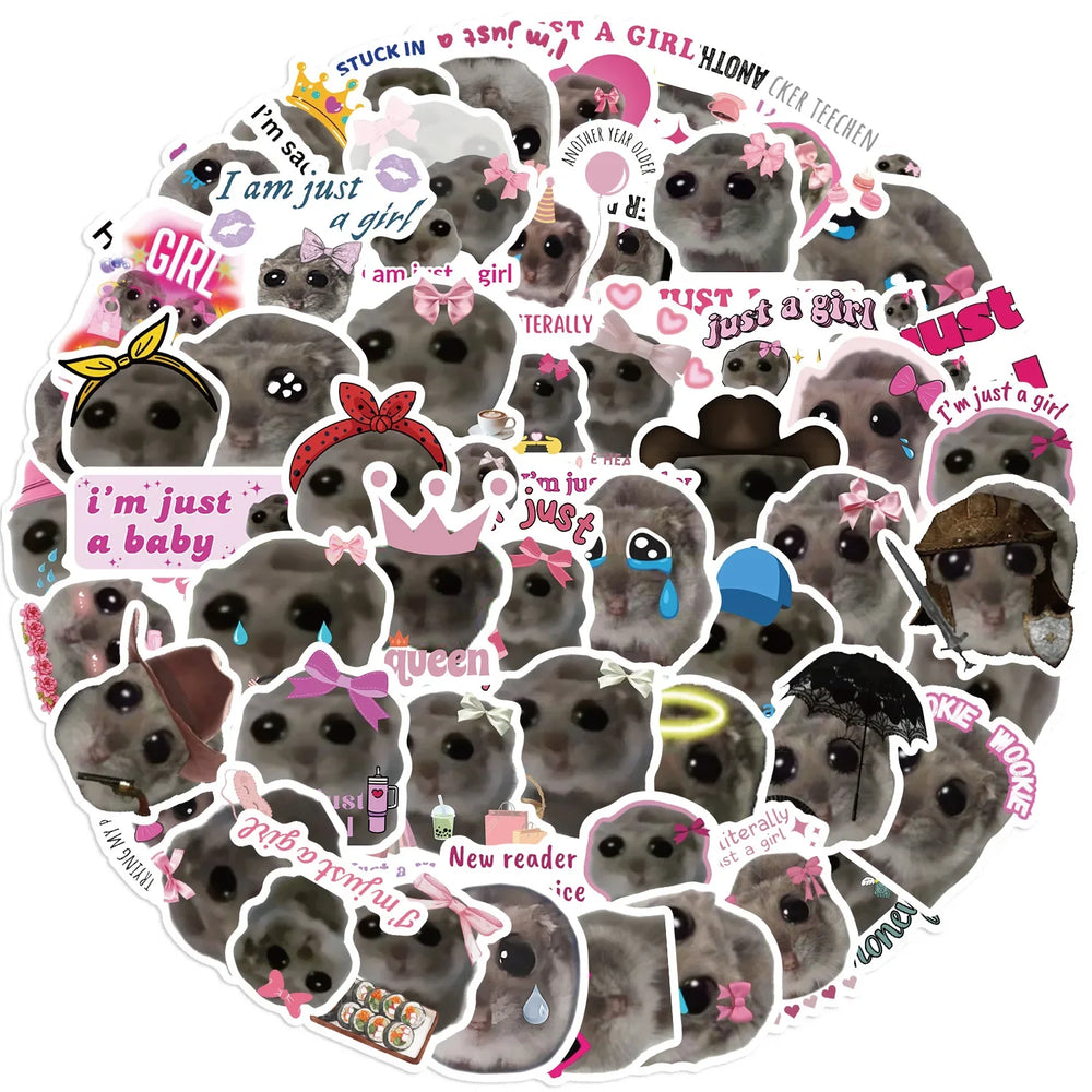 10/30/56PCS Kawaii Hamster Cartoon Stickers Cute Animal Meme Sticker DIY Luggage Laptop Phone Car Bike Skateboard Decal Kids Toy (ONLINE ORDER ONLY)