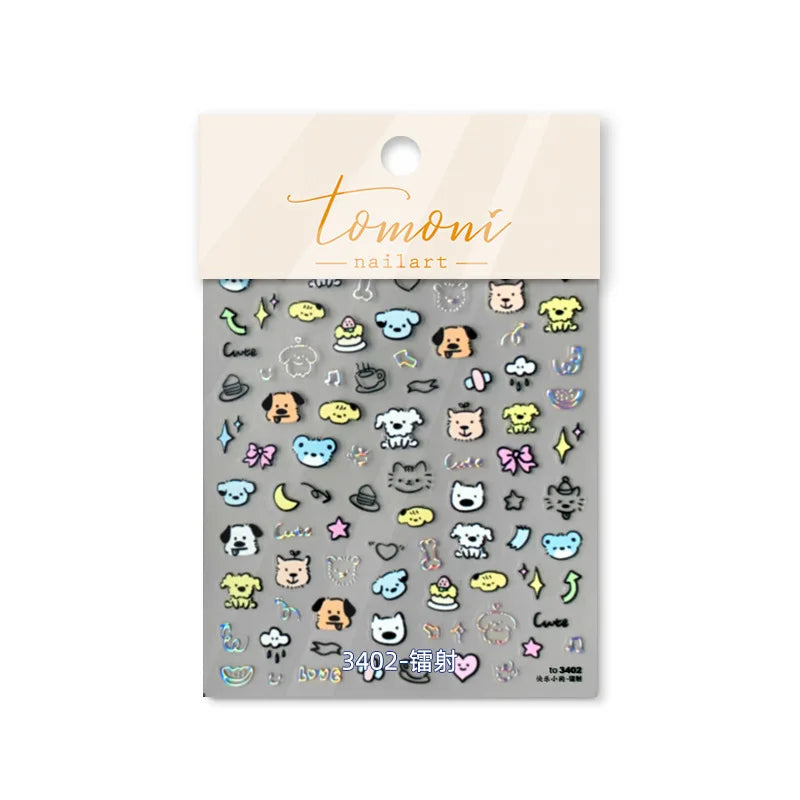 Line Cat Dog Bear Rabbit Chicken Animals Apple Cherry Cake Bowknot Butterfly Balloon Rainbow Nail Art Stickers Manicure Decals (ONLINE ORDER ONLY)
