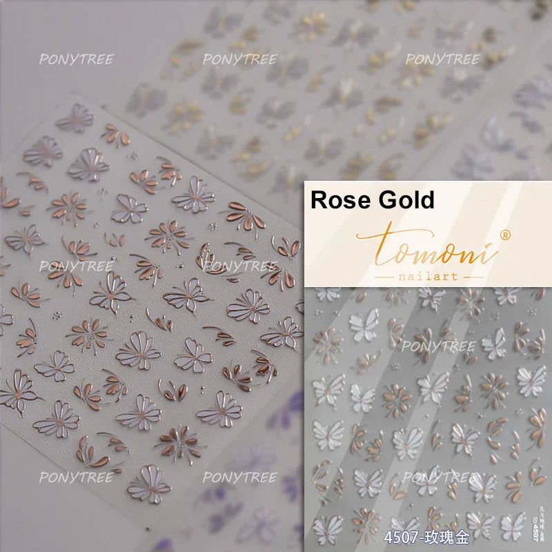 Butterfly Peach Blossom Flowers Lantern Star Tassel Pendant Gold Hot Stamping Self Adhesive Nail Art Stickers Manicure Decals (ONLINE ORDER ONLY)