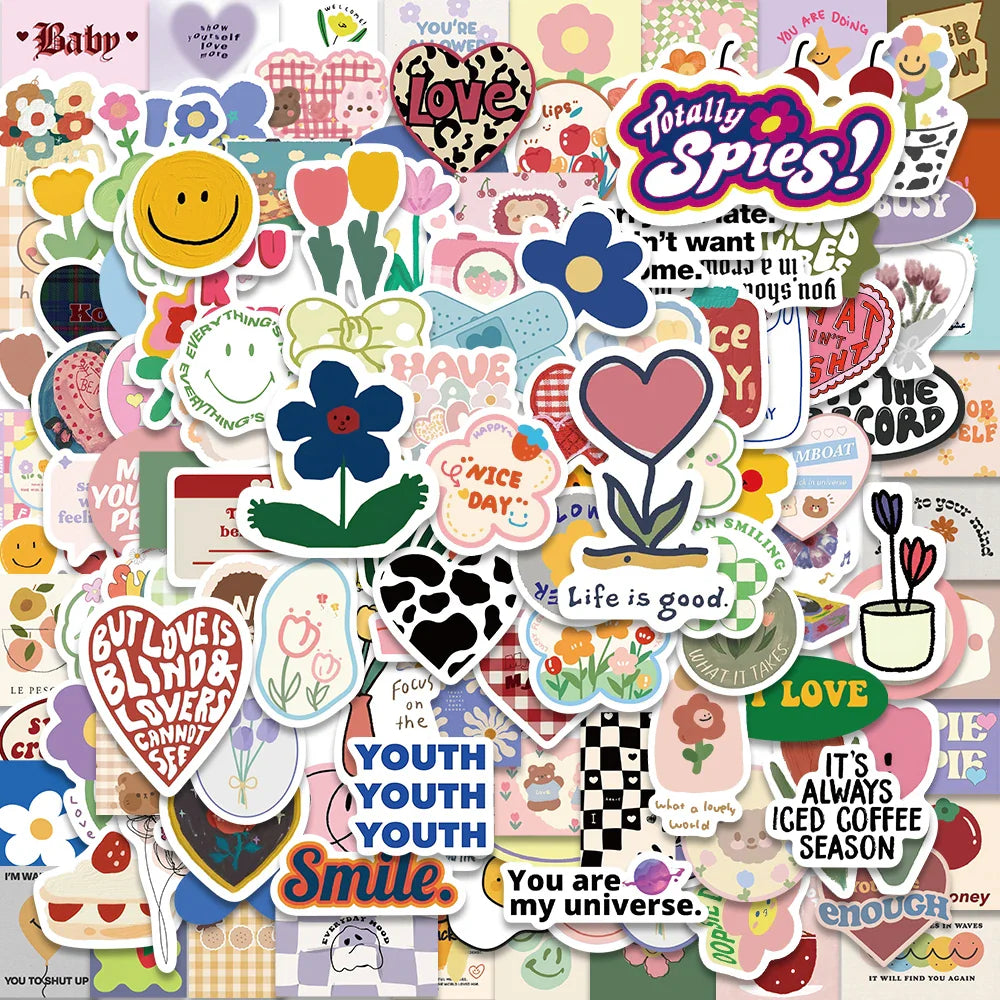 180PCS Kawaii Heart Flower Stickers Waterproof for Luggage, Laptop, Bicycle, Skateboard, Motorcycle (Online Order Only)