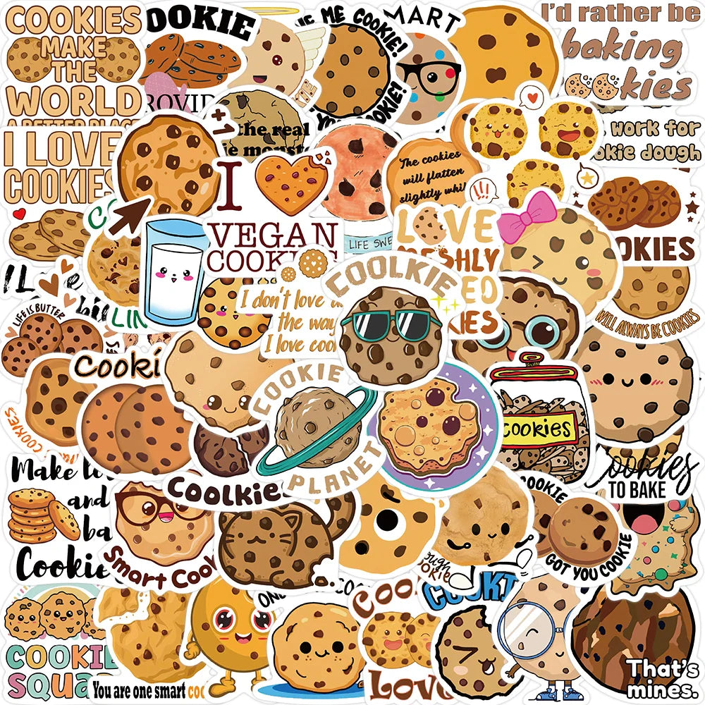 50Pcs Cartoon Cookies Stickers for Stationery Scrapbook Phone Laptop Art Decal Sticker for Yummy Dessert Mini Diary Decals Toy (Online Order Only)