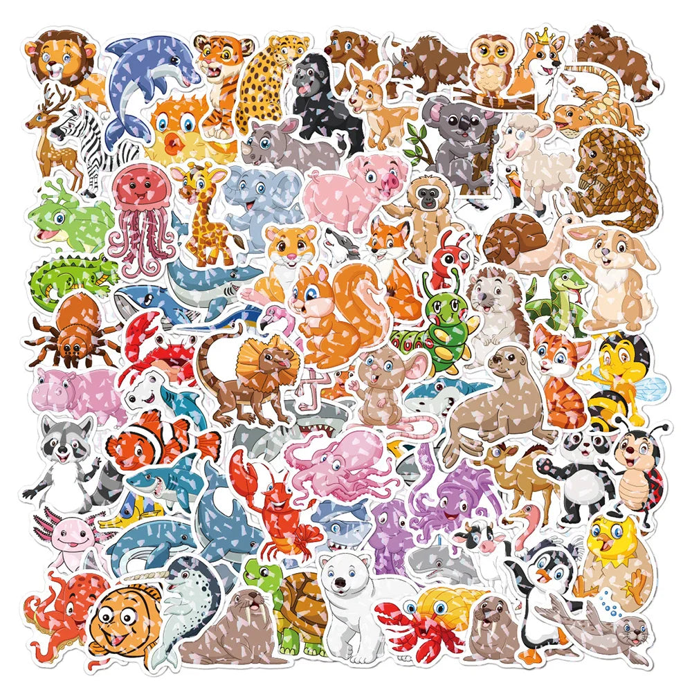 10/30/50/100PCS Cool Holographic Kawaii Animal Stickers Scrapbook Suitcase Phone Laptop Bike Guitar DIY Waterproof Toys Decals (ONLINE ORDER ONLY)