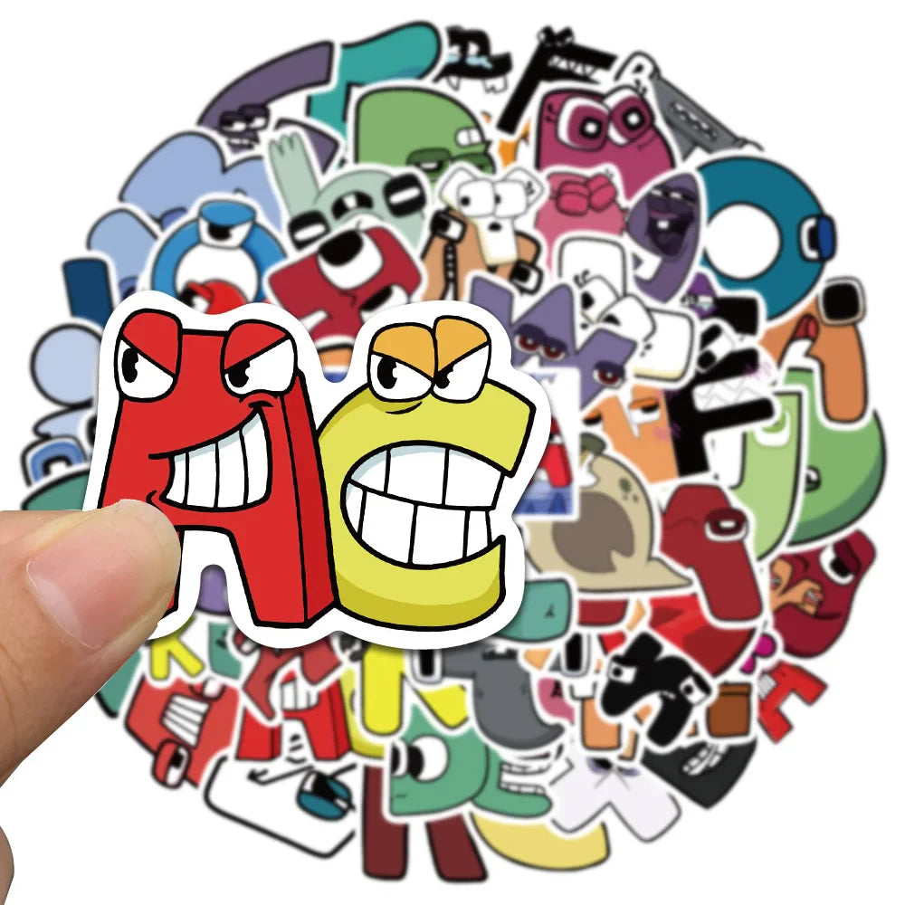 10/30/50PCS Cute Cartoon Anime Alphabet Lore Stickers For Laptop Helmet Luggage Phone Skateboard PVC Waterproof Graffiti Decals (ONLINE ORDER ONLY)