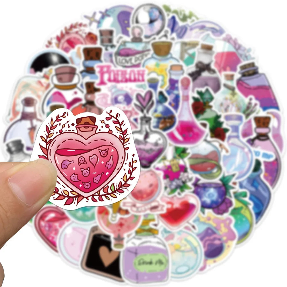 10/50PCS Psychedelic Witch Apothecary Crystal Potion Stickers Kids Toy Magic Medicine Bottle Decals DIY Laptop Phone Fridge (ONLINE ORDER ONLY)