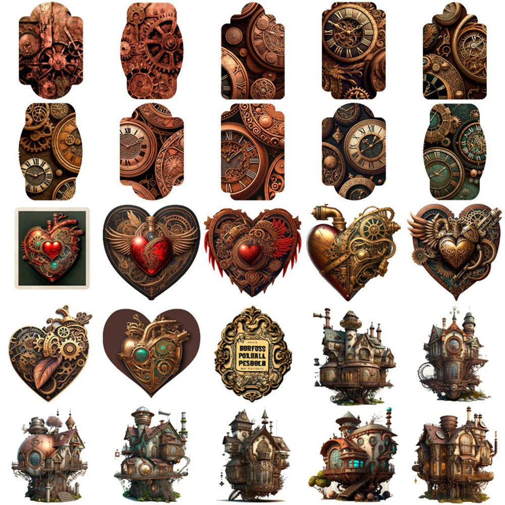 10/30/50pcs Vintage Steampunk Skull Collection Sticker Packs (ONLINE ORDER ONLY)